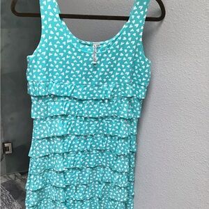 Turquoise Sleeveless Ruffle Dress